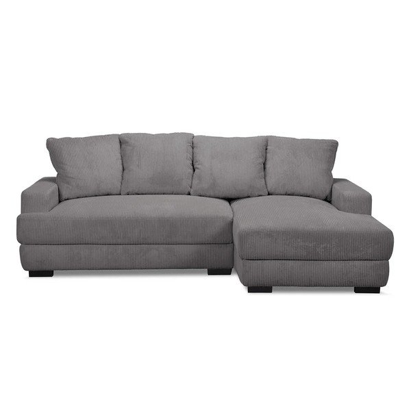 Divano angolare grigio scuro allungabile/con contenitore (con penisola a destra/con chaise lounge) con rivestimento in velluto a coste Campi – Bobochic Paris