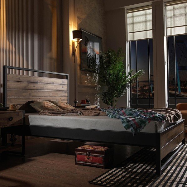 Letto matrimoniale con griglia in colore nero-naturale 140x200 cm Ariane - Kalune Design-image-2