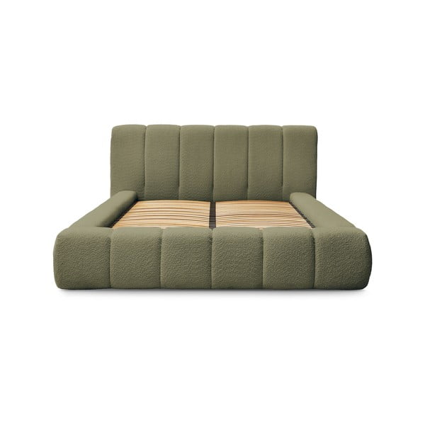 Letto matrimoniale imbottito verde contenitore e rete inclusi 180x200 cm Denali - Bobochic Paris-image-3