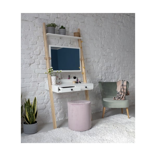 Comodino bianco con cassetto e specchio Leno - Ragaba-image-1