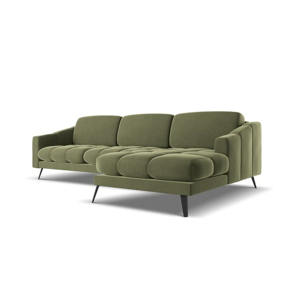 Divano angolare verde (con penisola a destra) con rivestimento in velluto Nalu – Makamii-image-4