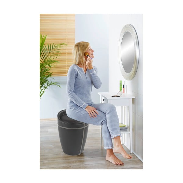 Cesto per la biancheria nero e sgabello in un unico pezzo Linen Look, 20 l Candy - Wenko-image-1