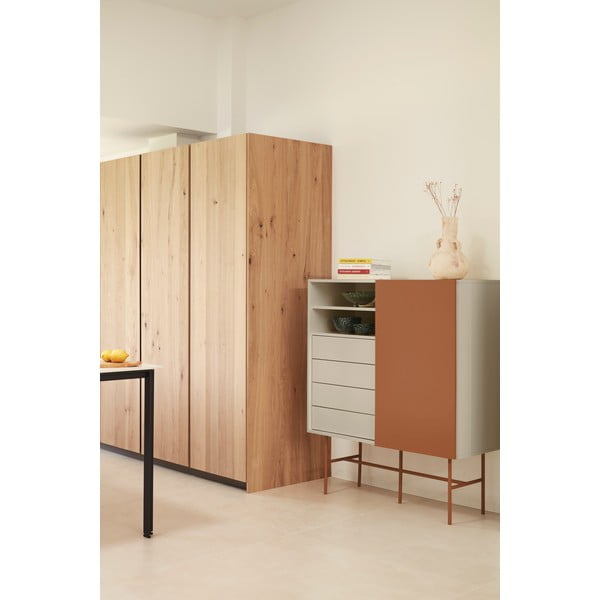 Cassettiera alta con ante scorrevoli in mattone/beige 120x140 cm Nube - Teulat-image-1