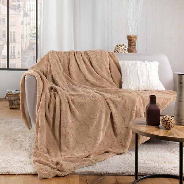 Coperta marrone chiaro in micropile 180x220 cm Foxy – douceur d'intérieur-image-3