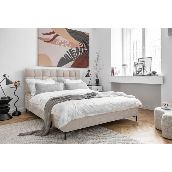 Letto matrimoniale imbottito beige con rete inclusa 160x200 cm Eve – Miuform-image-3