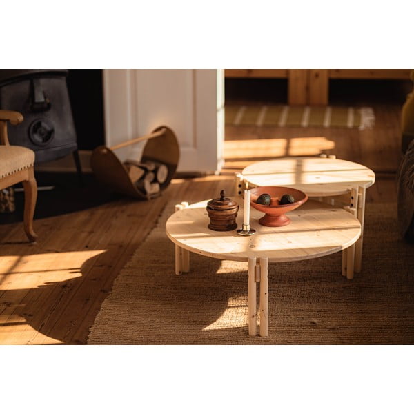 Tavolino rotondo in legno di pino in colore naturale ø 80 cm Sticks - Karup Design-image-4