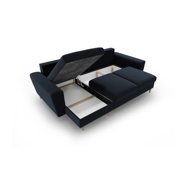 Divano angolare blu scuro allungabile e con contenitore con rivestimento in velluto Kyoto – Cosmopolitan Design-image-3