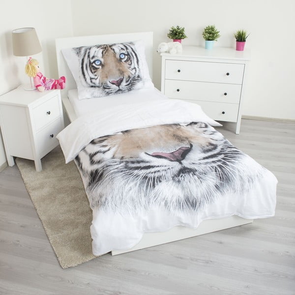 Set copripiumino e federa da bambini bianco/grigio in cotone per letto singolo 140x200 cm White Tiger – Jerry Fabrics-image-2