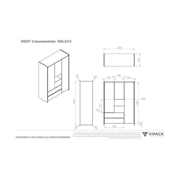 Armadio per bambini bianco , 137,8 x 190 cm Kiddy - Vipack-image-4