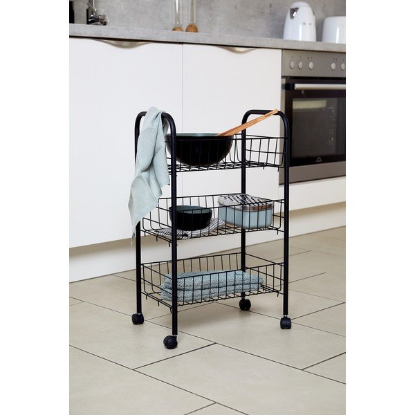 Carrello mobile a tre piani in metallo nero Florenz - Wenko-image-2