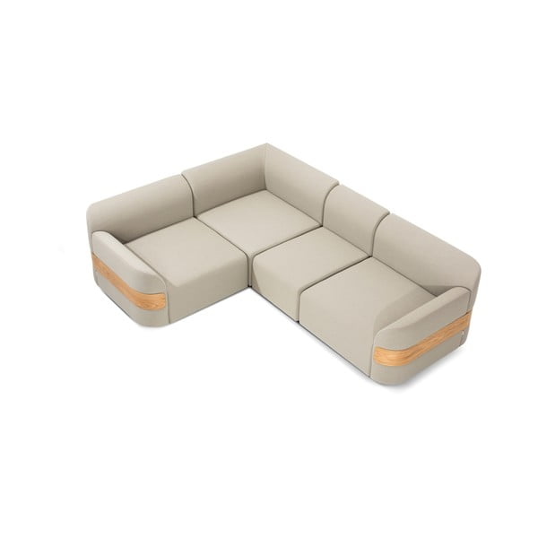 Modulo divano grigio chiaro (angolo destro) in misto lana e lino Hugg - Gazzda-image-3