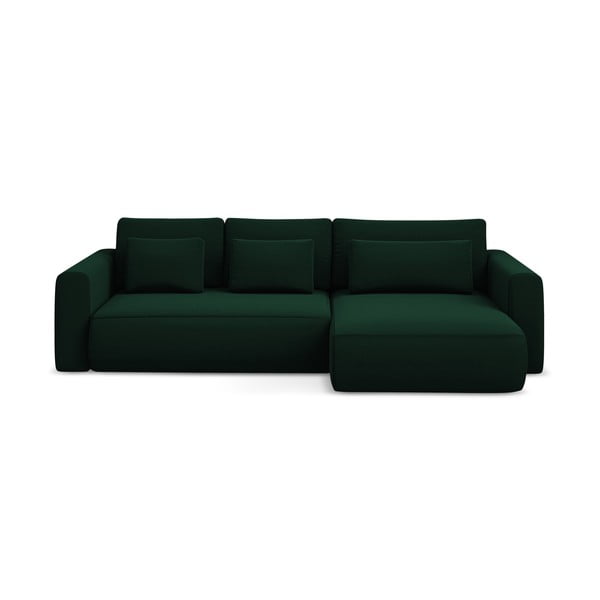 Divano angolare verde allungabile/con contenitore (con penisola a destra/con chaise lounge) con rivestimento in velluto Kapua – Makamii