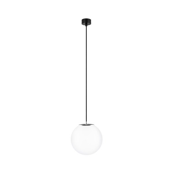 Bílé závěsné svítidlo s černým kabelem a detailem ve stříbrné barvě Sotto Luce Tsuri, ⌀ 25 cm