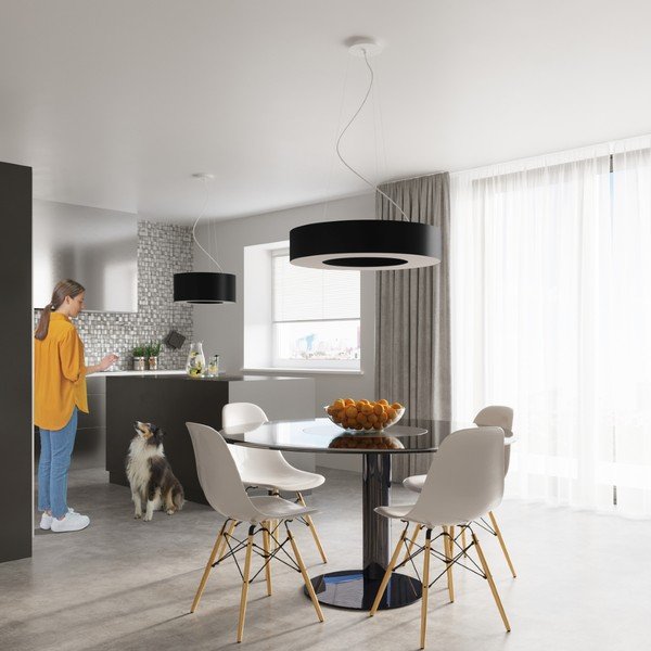 Lampada a sospensione nera con paralume in tessuto ø 50 cm Galata - Sollux-image-4