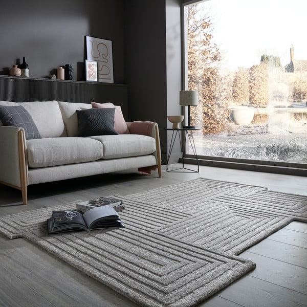 Tappeto grigio in lana tessuto a mano 120x170 cm Zen Rectangles – Flair Rugs-image-1