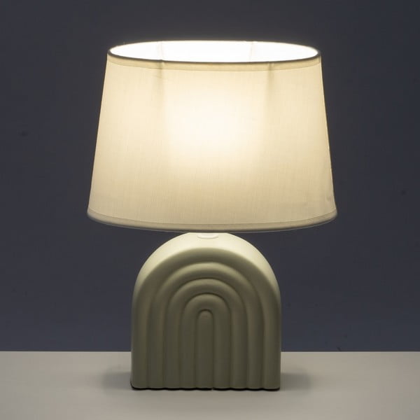 Lampada da tavolo in ceramica bianca e beige con paralume in tessuto (altezza 31 cm) - Casa Selección-image-1