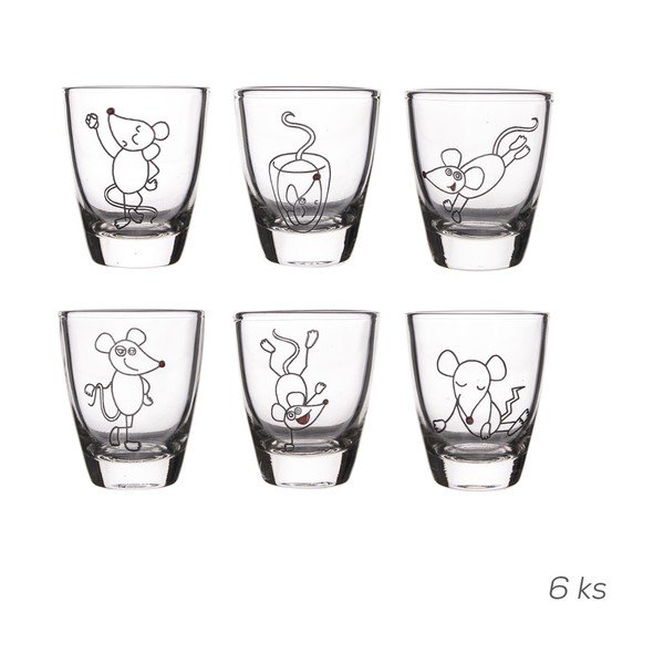 Sada 6 skleněných panáků Orion Myš, 25 ml