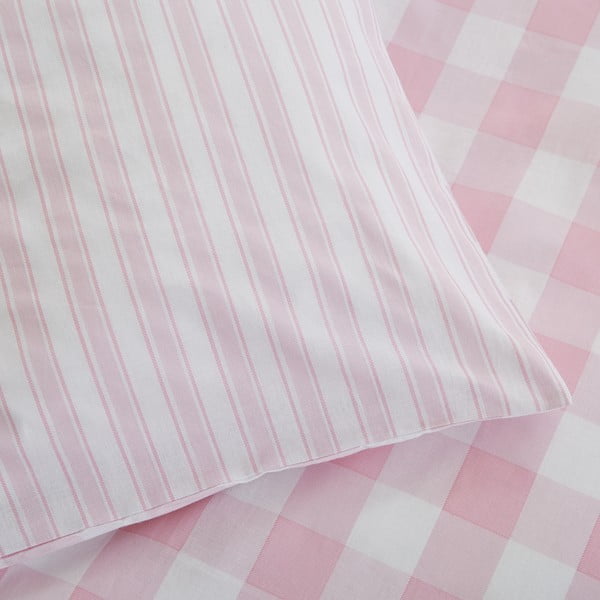 Biancheria da letto in cotone rosa, 135 x 200 cm Check and Stripe - Bianca-image-4