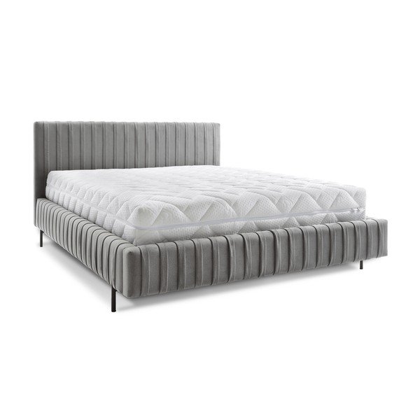 Letto matrimoniale imbottito grigio con contenitore e rete inclusi 140x200 cm Plissa – ELTAP