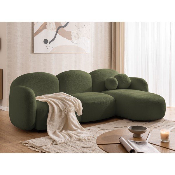 Divano angolare verde (con penisola a destra/con chaise lounge) con rivestimento in bouclé Orbit – Ropez-image-4