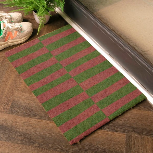 Zerbino in fibre di cocco 40x60 cm Pink & Green Half Stripes – Artsy Doormats-image-1