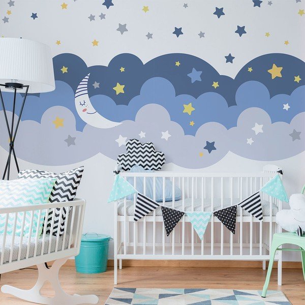 Adesivo murale Scandinavo Nuvole con stelle e luna - Ambiance-image-4
