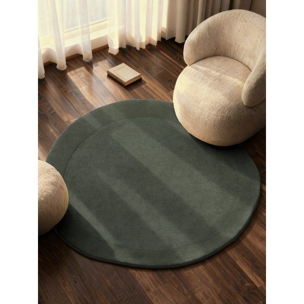 Tappeto rotondo verde scuro in misto lana tessuto a mano ø 160 cm Kari Organic – Villeroy&Boch-image-1