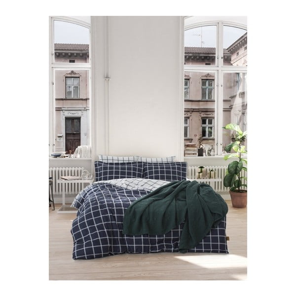 Biancheria da letto in cotone ranforce blu scuro con lenzuolo per letto matrimoniale , 200 x 220 cm Casual - Unknown