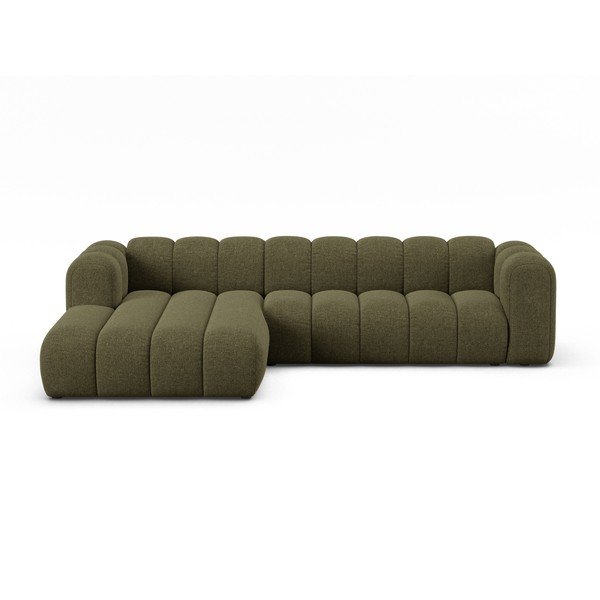 Divano angolare verde (con penisola a sinistra/con chaise lounge) con rivestimento in ciniglia Lupine – Micadoni 