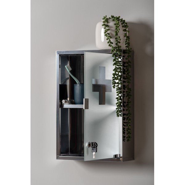 Armadietto pensile in metallo argentato 12x48 cm - PT LIVING-image-1