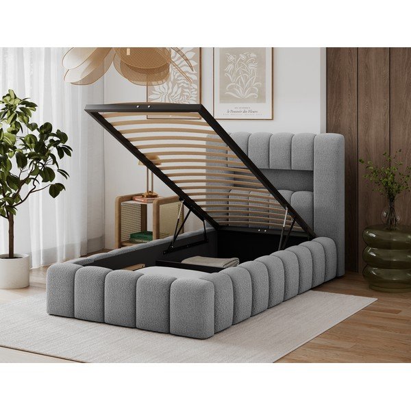 Letto singolo imbottito grigio con contenitore con rete inclusa 90x200 cm Lamica – ELTAP-image-3