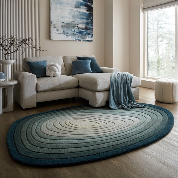 Tappeto blu in lana 160x230 cm Puddle Ombre Wool - Flair Rugs-image-1