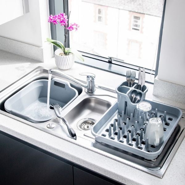 Scolapiatti in plastica grigio 38x33,5 cm Eco Range – Addis-image-3