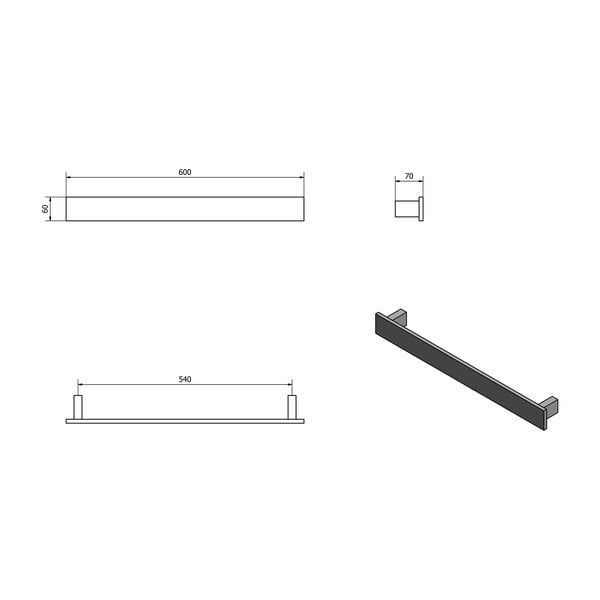 Portasciugamani in alluminio nero, larghezza 60 cm Patron - Sapho-image-4