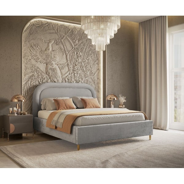 Letto matrimoniale imbottito grigio chiaro con spazio contenitivo e rete 180x200 cm Mija - Maison de Rêve-image-1