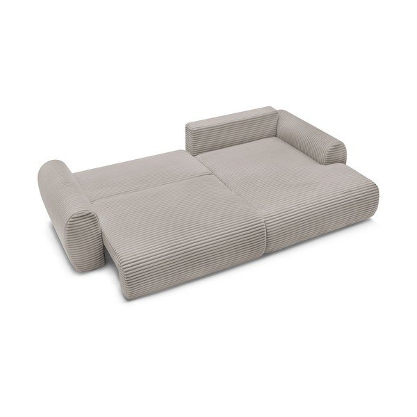 Divano angolare in grigio chiaro/beige allungabile (con penisola a destra) con rivestimento in velluto a coste Lucien – Bobochic Paris-image-4