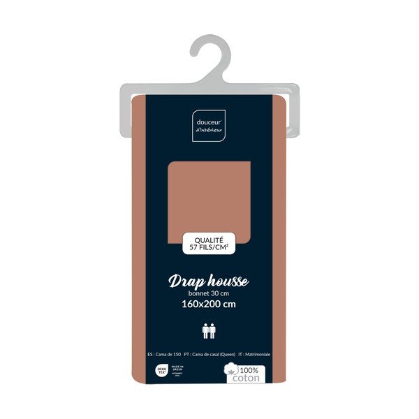 Lenzuolo con angoli color salmone in cotone 160x200 cm Lina – douceur d'intérieur-image-2