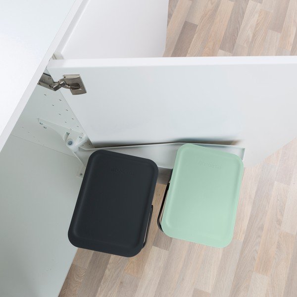 Cestino per la spazzatura color menta/grigio scuro in plastica per raccolta differenziata/incorporabile 2x12 l Sort & Go – Brabantia-image-2