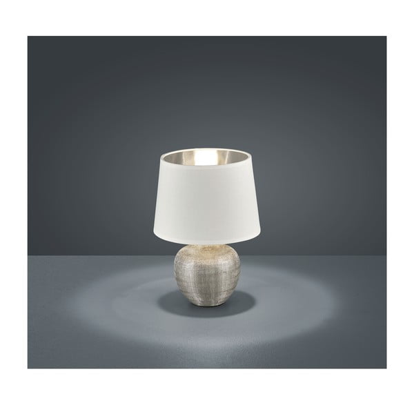 Lampada da tavolo in ceramica bianca e tessuto, altezza 26 cm Luxor - Reality-image-1