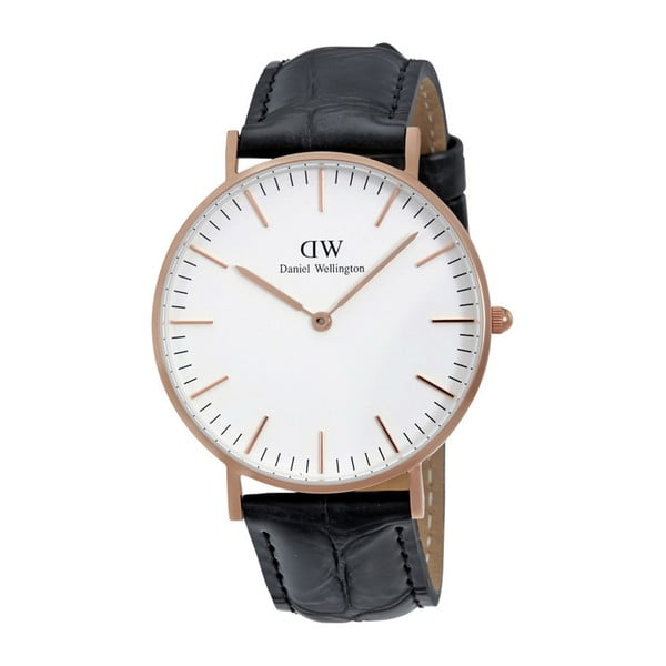 Orologio da uomo con cinturino in pelle e quadrante in oro rosa Lettura, ⌀ 40 mm - Daniel Wellington