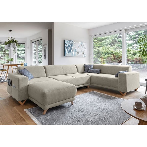 Divano angolare beige allungabile e con contenitore (penisola a destra/a U) Classy Sophie – Miuform-image-3