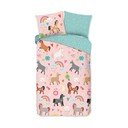 Set copripiumino e federa da bambini rosa/turchese in cotone per letto singolo ed esteso 140x220 cm Horses – Good Morning
