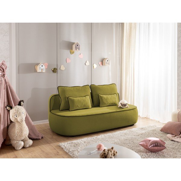 Divano per bambini verde/verde scuro allungabile/con contenitore con rivestimento in velluto 210 cm Saga – Ropez-image-2