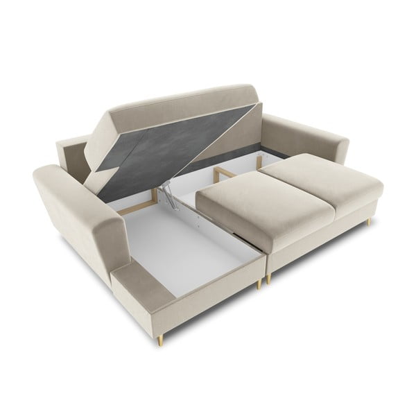 Divano angolare beige allungabile e con contenitore (con penisola a sinistra/con chaise lounge) con rivestimento in velluto Kyoto – Cosmopolitan Design-image-3