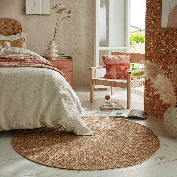 Tappeto rotondo color salmone/di colore naturale in iuta reversibile ø 133 cm Capri – Flair Rugs-image-1