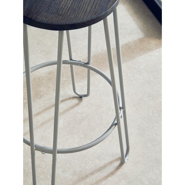 Sedia da bar grigia/colore naturale scuro in olmo massiccio (altezza della seduta 75 cm) District – Premier Housewares-image-3
