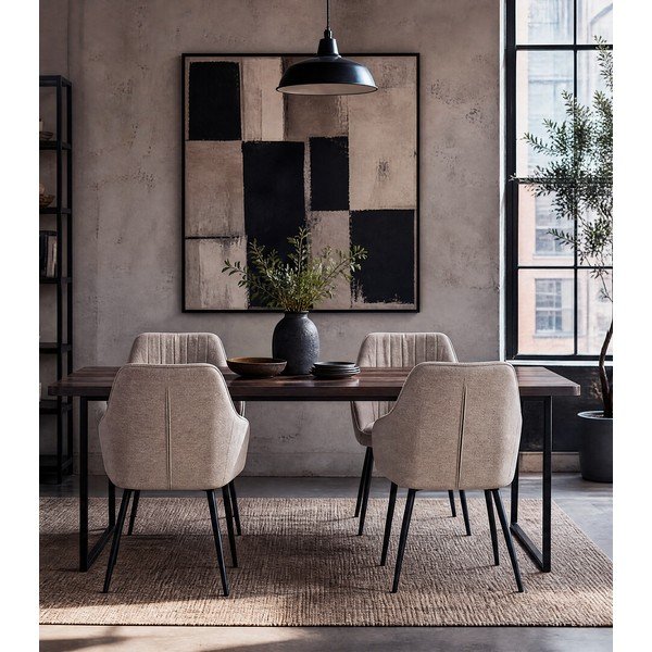 Sedia da pranzo beige in imbottito con braccioli Nolan – Unique Furniture-image-3