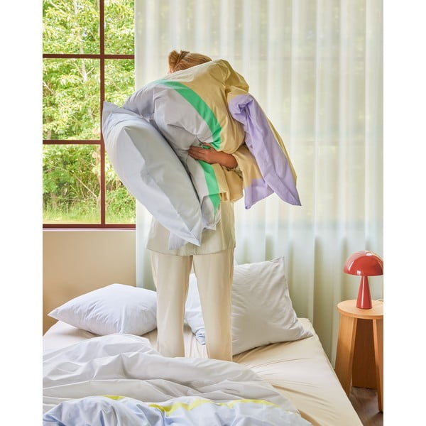 Biancheria da letto singolo bianca e blu in cotone 140x200 cm Block - Hübsch-image-2