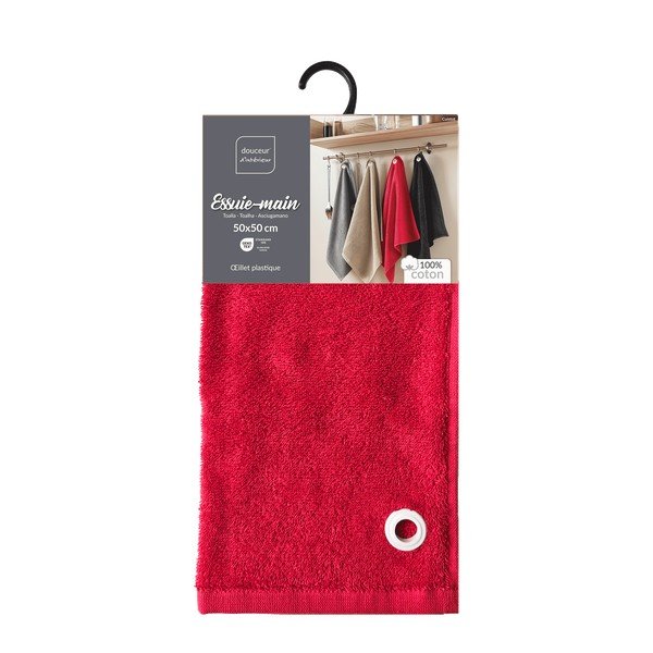 Asciugamano tipo terry rosso in cotone 50x50 cm Cuistot – douceur d'intérieur-image-3
