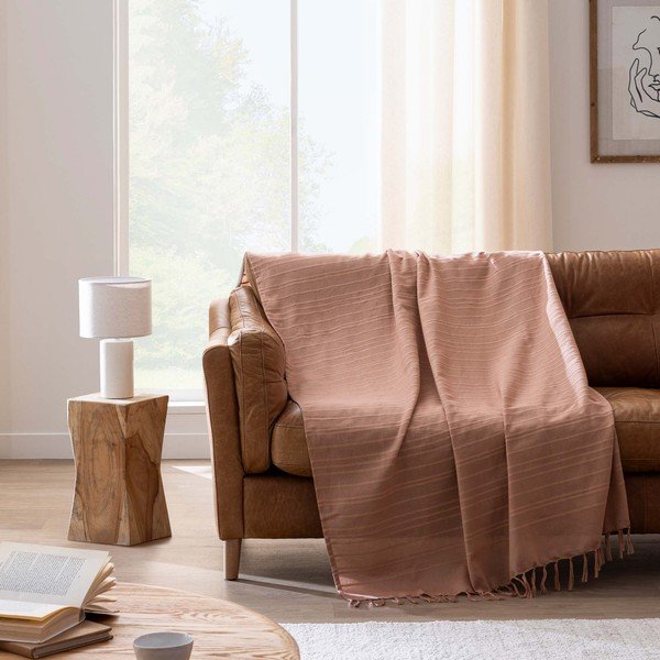 Copriletto color terracotta in cotone 125x150 cm Lilia – douceur d'intérieur-image-1